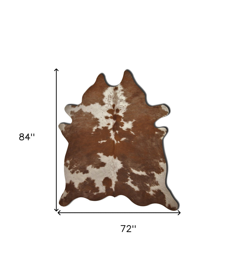 6' X 7' Brown And White Cowhide Handmade Area Rug - Home Decor