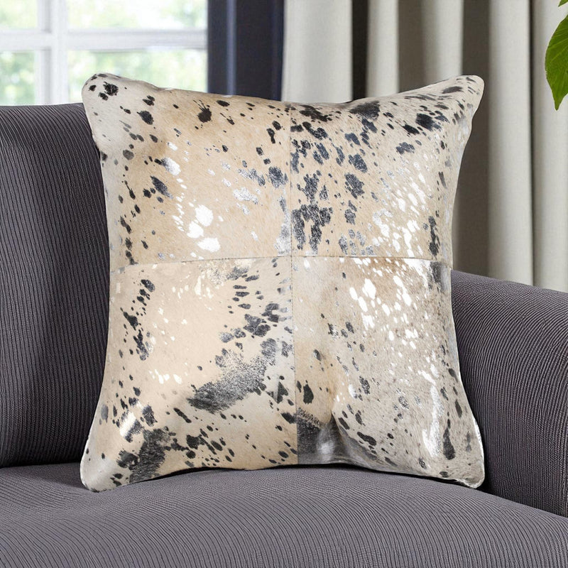 18" Silver And Gray Cowhide Throw Pillow - Home Decor