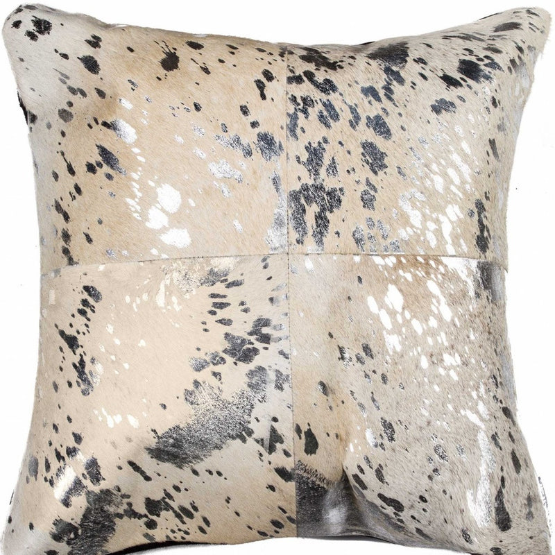 18" Silver And Gray Cowhide Throw Pillow - Home Decor