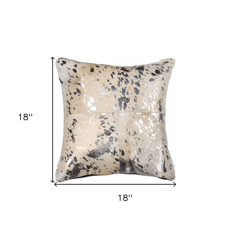 18" Silver And Gray Cowhide Throw Pillow - Home Decor