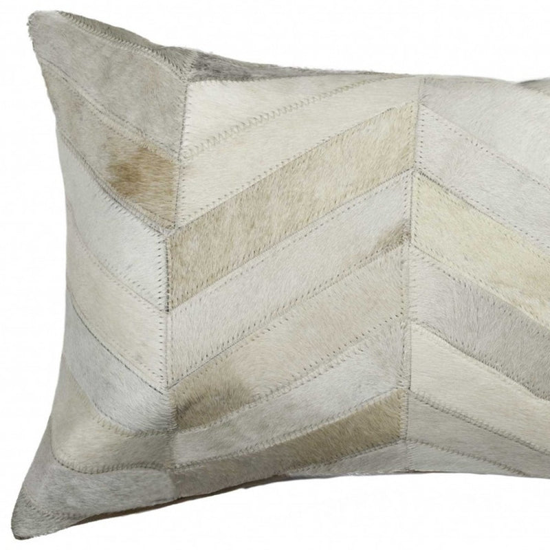 12" X 20" Natural Chevron Cowhide Throw Pillow - Home Decor