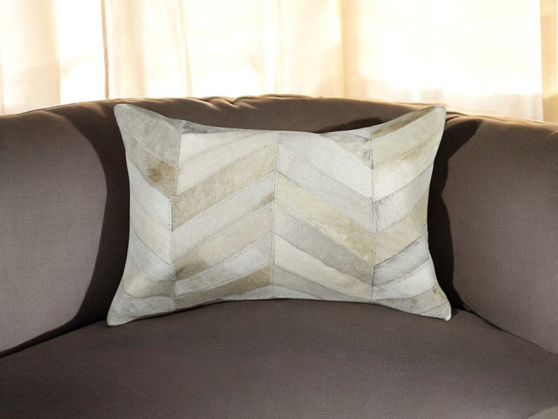 12" X 20" Natural Chevron Cowhide Throw Pillow - Home Decor