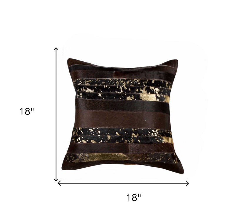 18" Brown and Gold Abstract Cowhide Throw Pillow - Home Decor