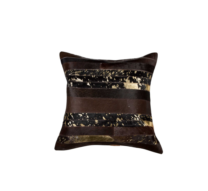 18" Brown and Gold Abstract Cowhide Throw Pillow - Home Decor