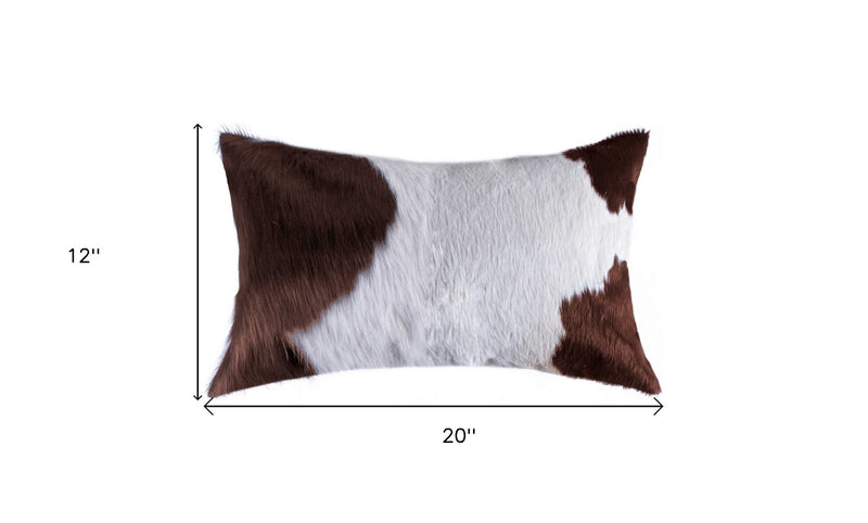 12" X 20" Brown and White Cowhide Throw Pillow - Home Decor