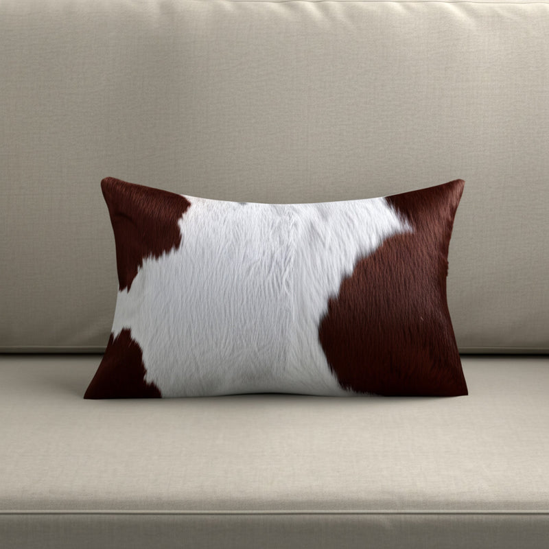 12" X 20" Brown and White Cowhide Throw Pillow - Home Decor