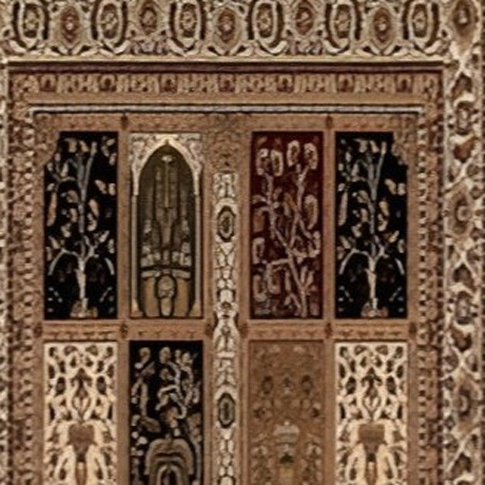 10' Beige And Black Oriental Runner Rug - Home & Garden