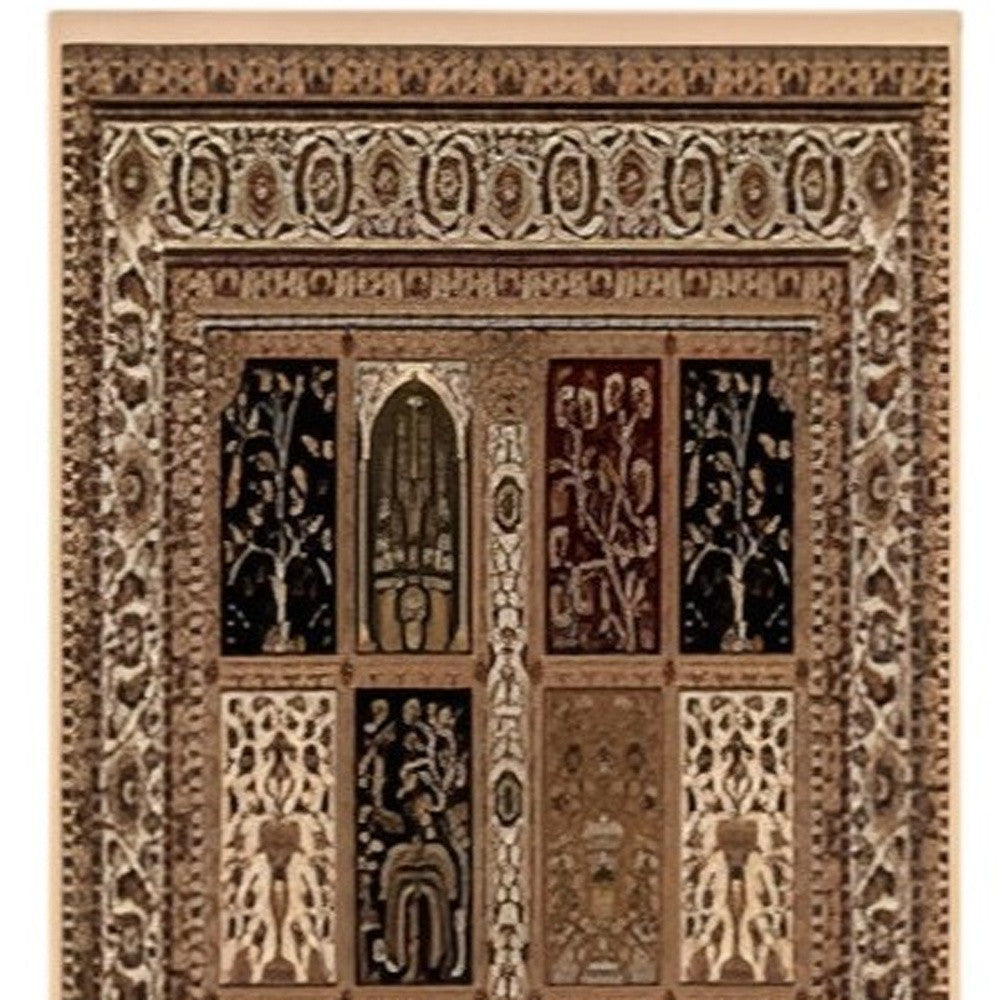 10' Beige And Black Oriental Runner Rug - Home & Garden