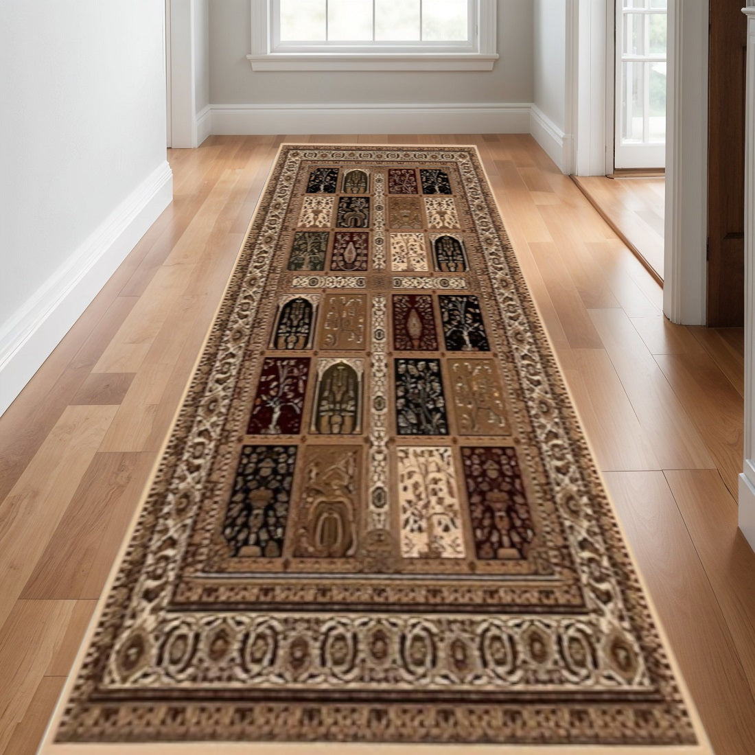 10' Beige And Black Oriental Runner Rug - Home & Garden