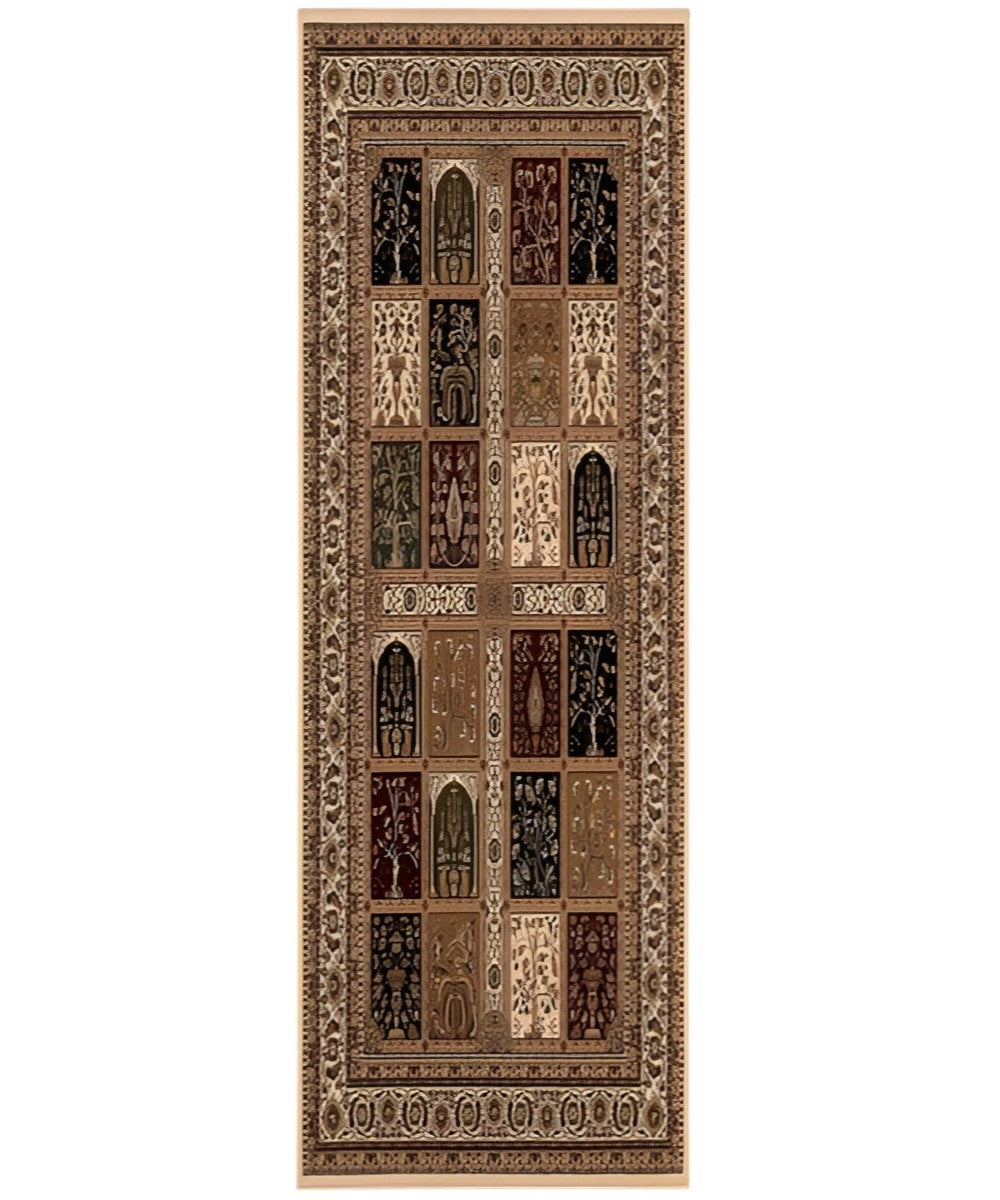 10' Beige And Black Oriental Runner Rug - Home & Garden