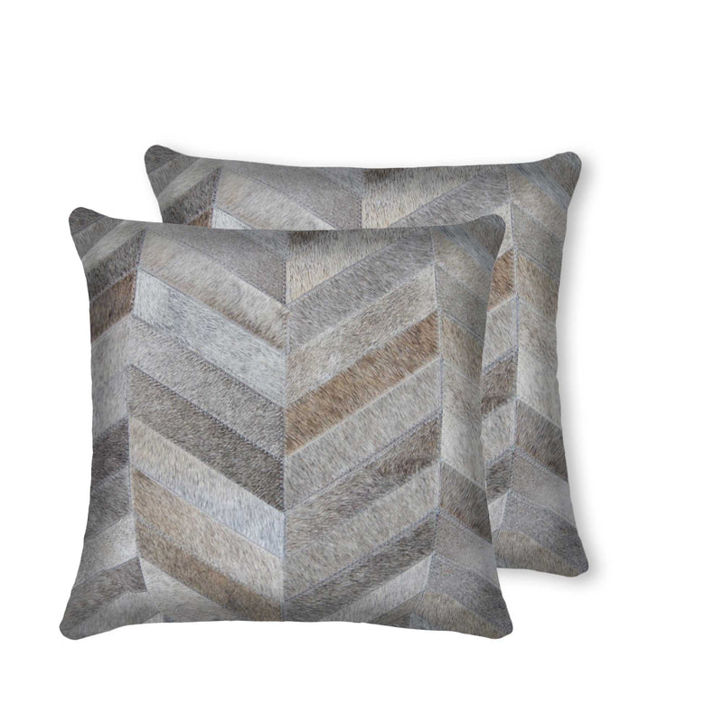 Set of Two 18" Gray Cowhide Chevron Throw Pillows - Home Decor