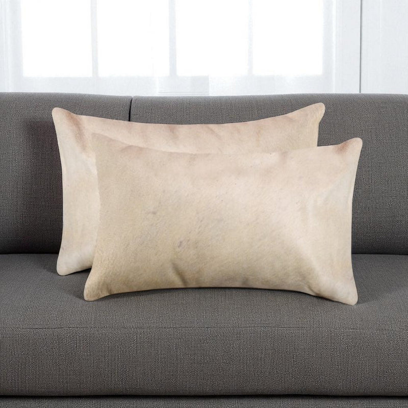 Set of Two 12" X 20" Tan Cowhide Throw Pillows - Home Decor