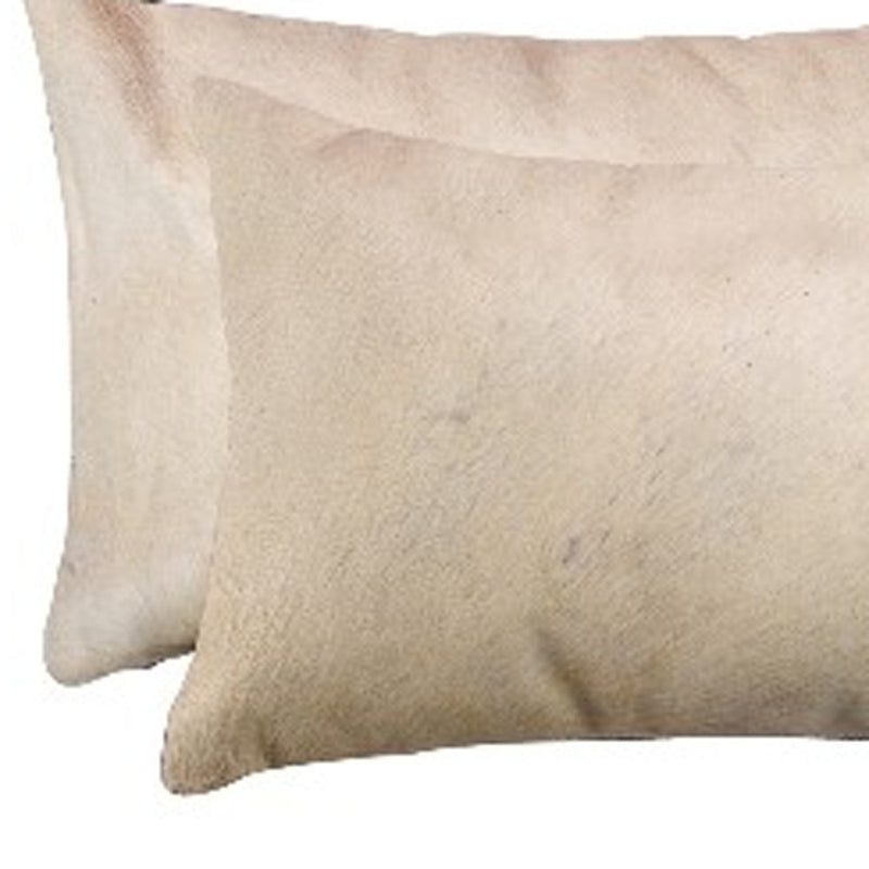 Set of Two 12" X 20" Tan Cowhide Throw Pillows - Home Decor