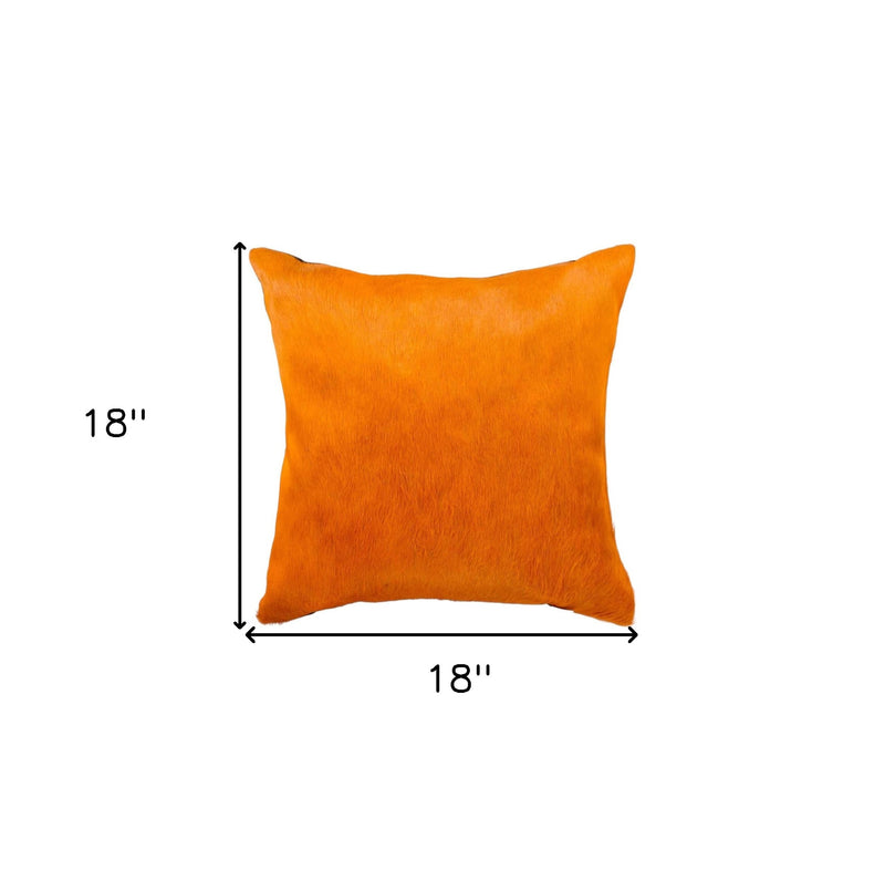 Set of Two 18" Orange Genuine Cowhide Throw Pillows - Home Decor