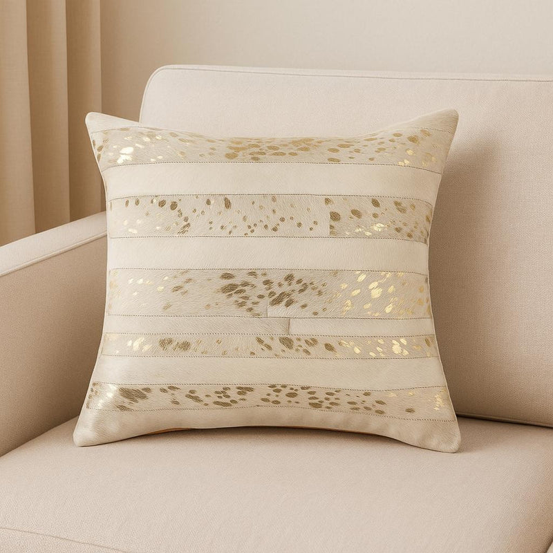 18" Beige Cowhide Throw Pillow - Home Decor