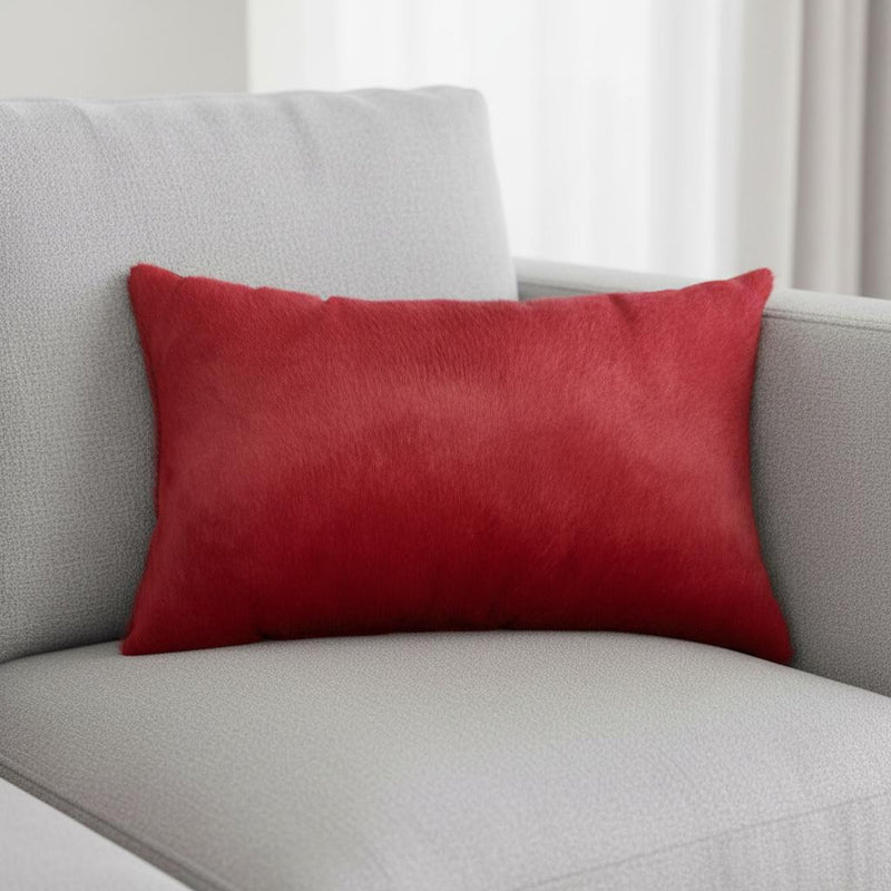 12" X 20" Wine Cowhide Lumbar Throw Pillow - Home Decor