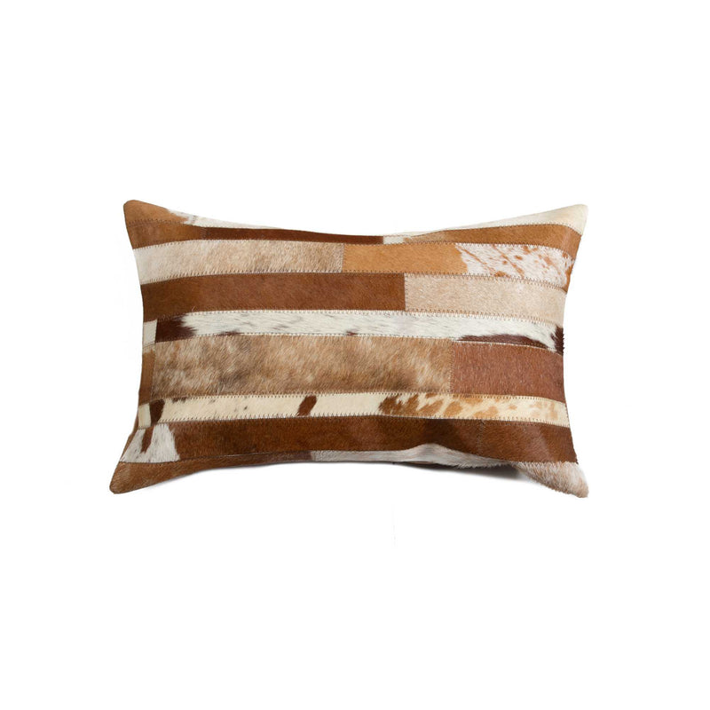 12" X 20" Brown and White Cowhide Throw Pillow - Home Decor
