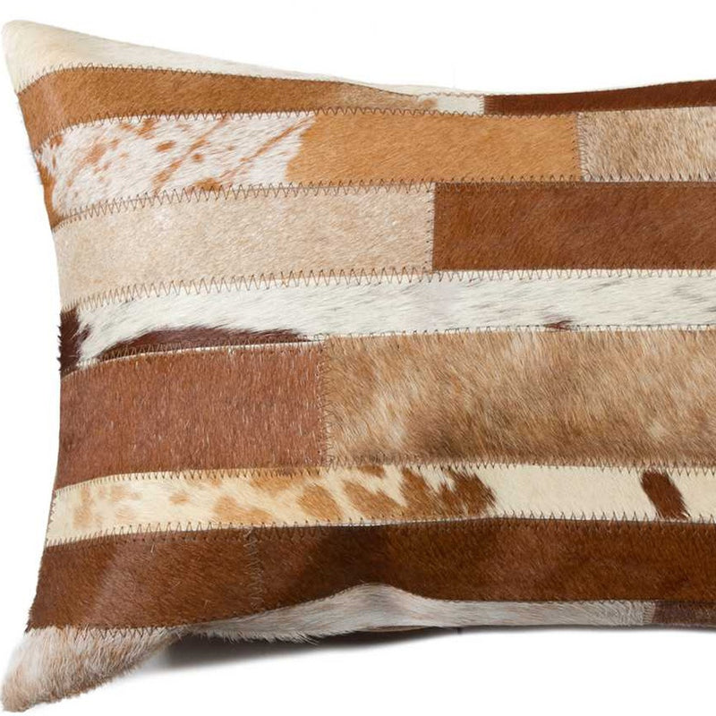 12" X 20" Brown and White Cowhide Throw Pillow - Home Decor