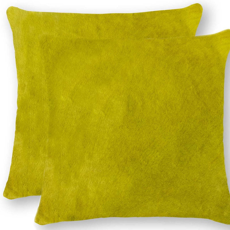 Set of Two 18" Yellow Cowhide Throw Pillows - Home Decor