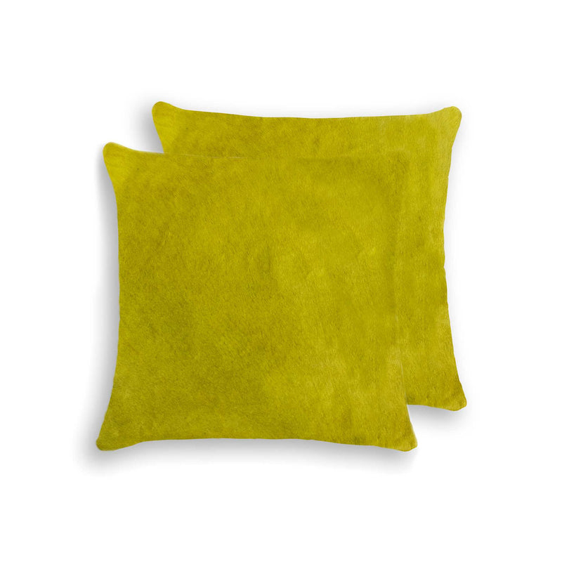 Set of Two 18" Yellow Cowhide Throw Pillows - Home Decor