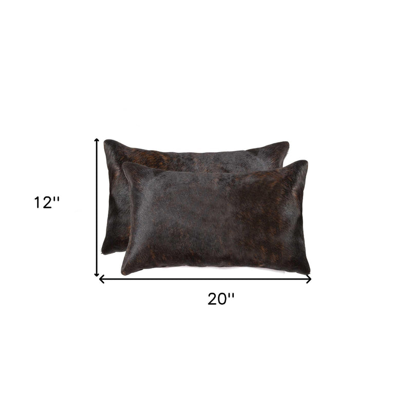 Set of Two 12" X 20" Chocolate Cowhide Cowhide Throw Pillows - Home Decor