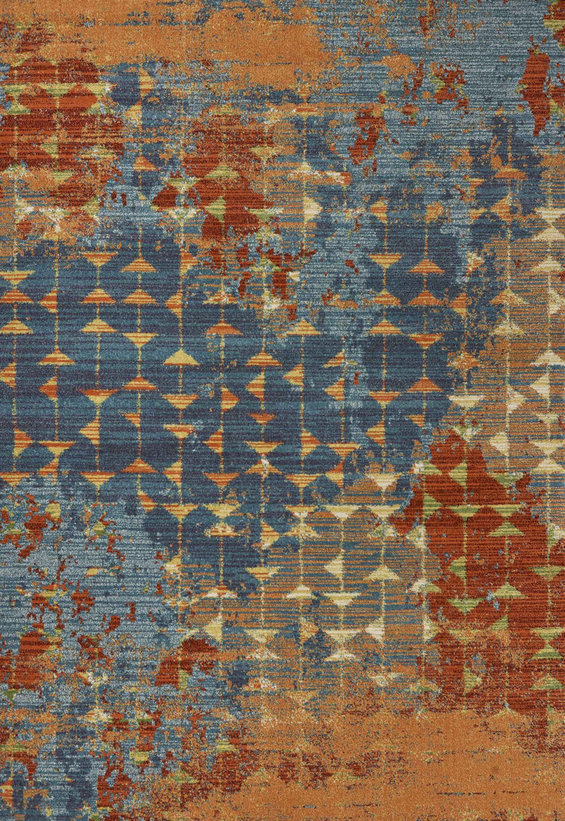 5' X 8' Blue Red And Orange Abstract Area Rug - Home Decor