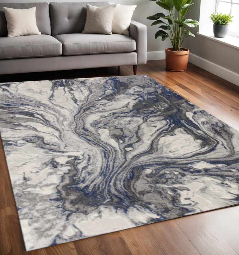 5' X 8' Blue And Gray Abstract Area Rug - Home Decor