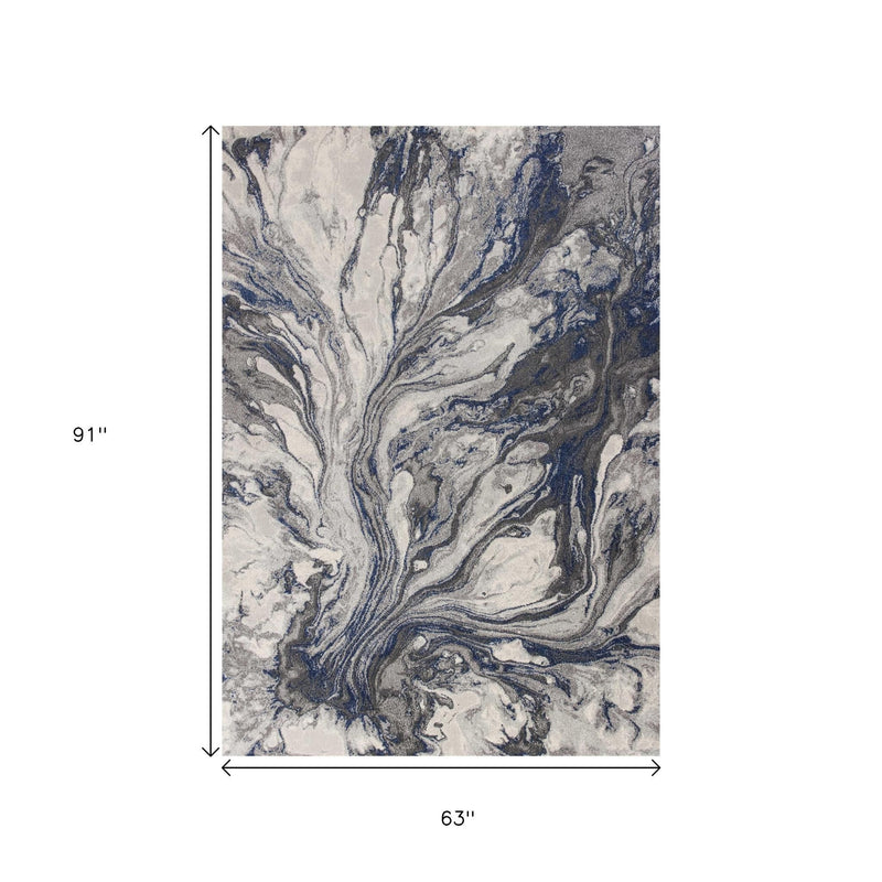 5' X 8' Blue And Gray Abstract Area Rug - Home Decor