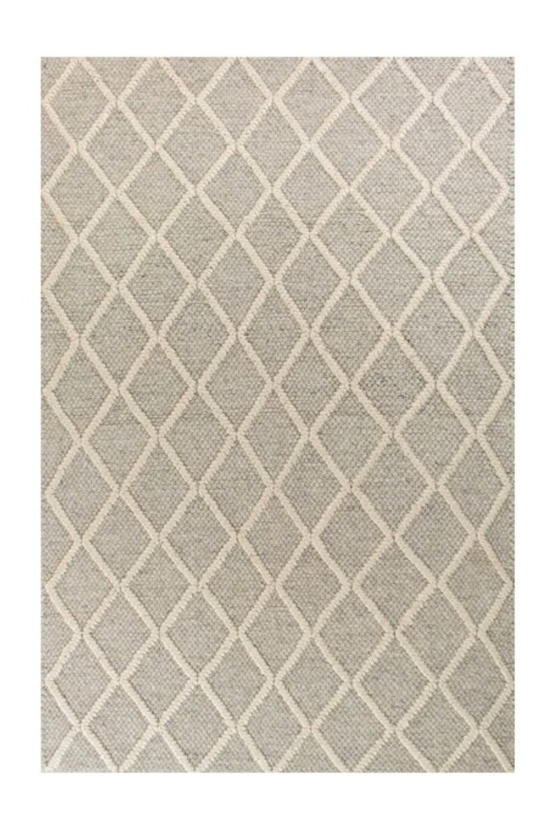 3' X 5' Gray And Ivory New Zealand Lambs Wool Diamond Area Rug - Home Decor