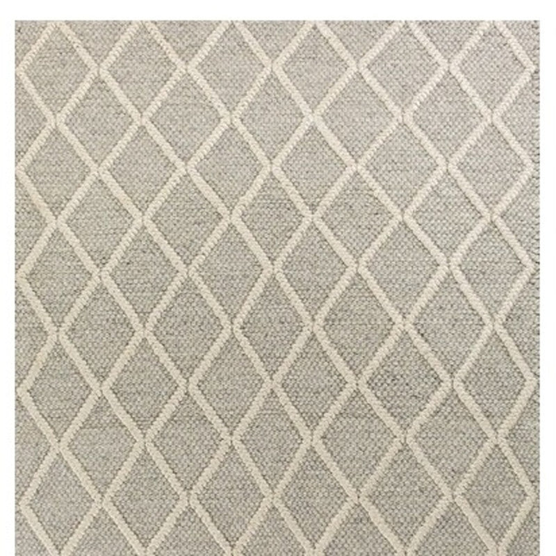 3' X 5' Gray And Ivory New Zealand Lambs Wool Diamond Area Rug - Home Decor
