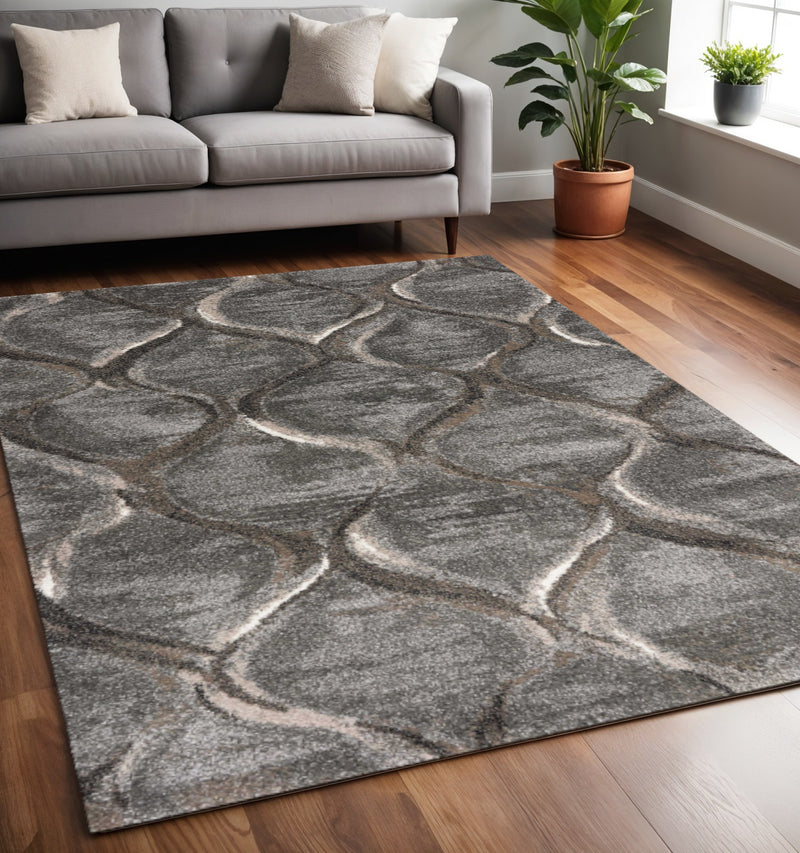 5' X 8' Charcoal And Light Gray Ogee Area Rug - Home Decor