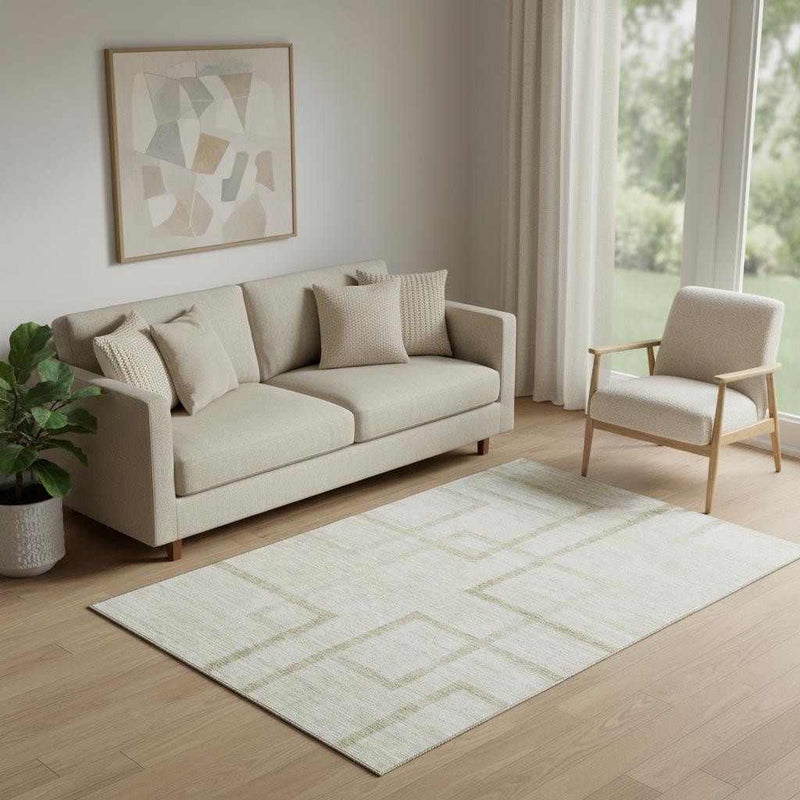 5' X 8' Beige And Taupe Geometric Washable Area Rug With UV Protection - Home & Garden