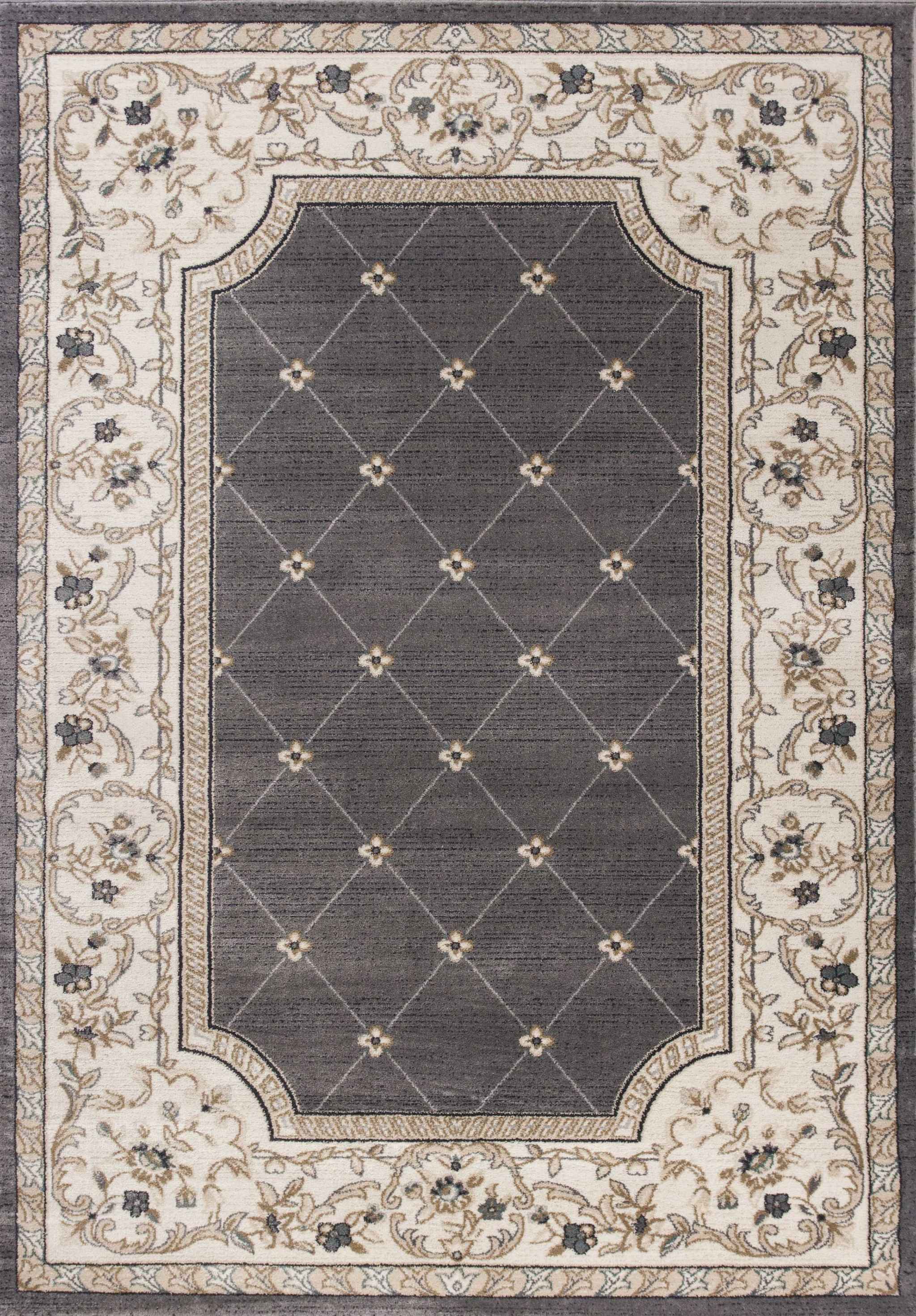 5' X 8' Gray And Ivory Floral Area Rug - Home Decor