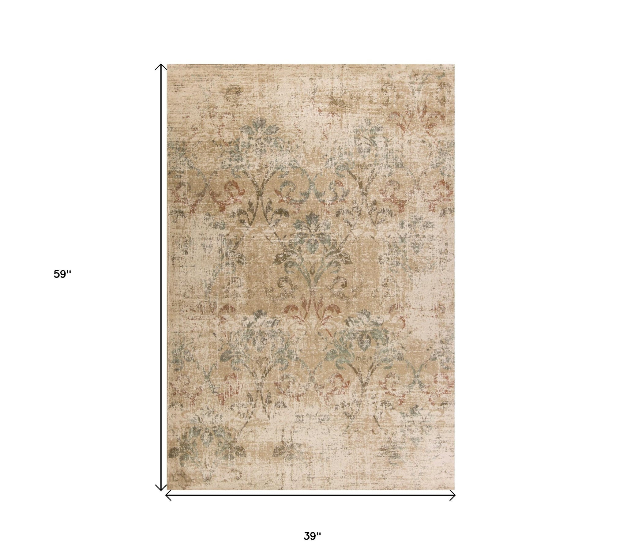 3' X 5' Champagne And Beige Damask Area Rug - Home & Garden