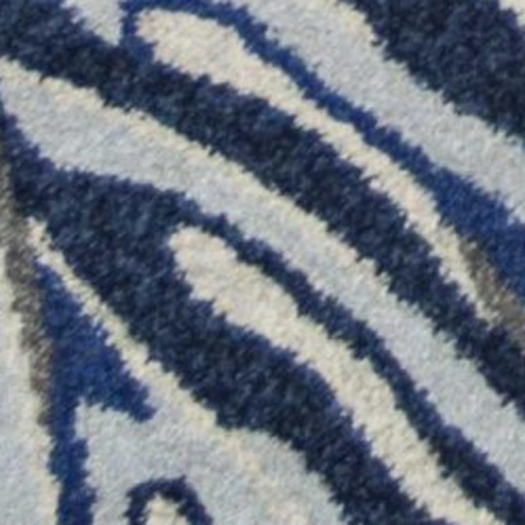 5' X 8' Gray And Blue Botanical Leaves Area Rug - Home Decor