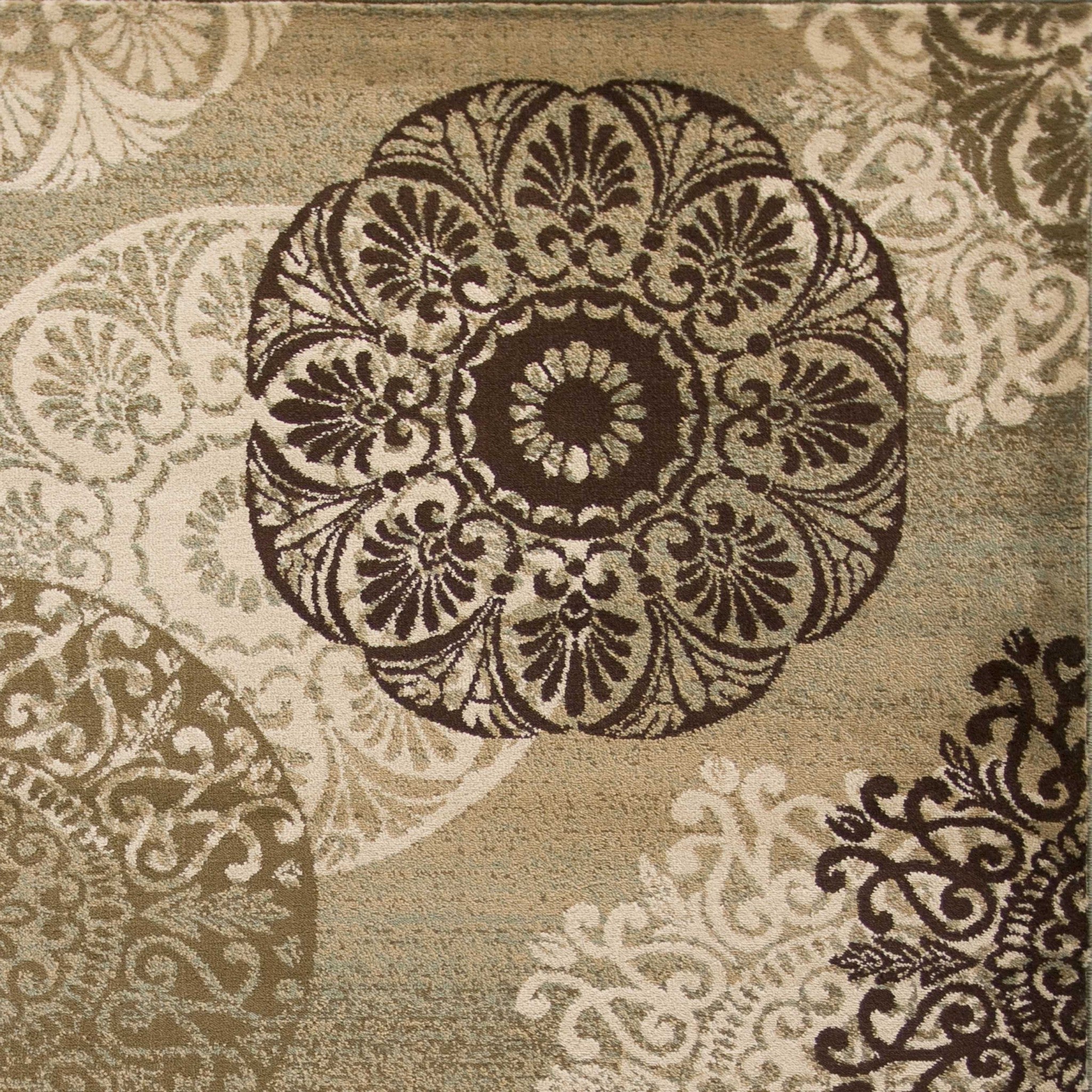 5' X 8' Sage Brown And Ivory Floral Medallion Area Rug - Home Decor