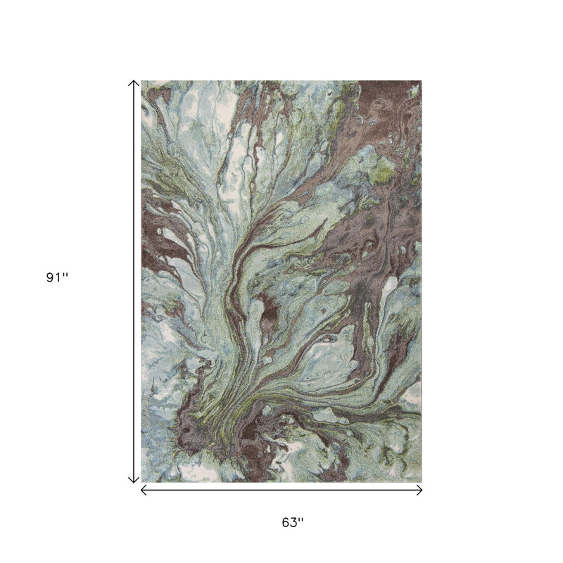 5' X 8' Green And Brown Abstract Area Rug - Home Decor