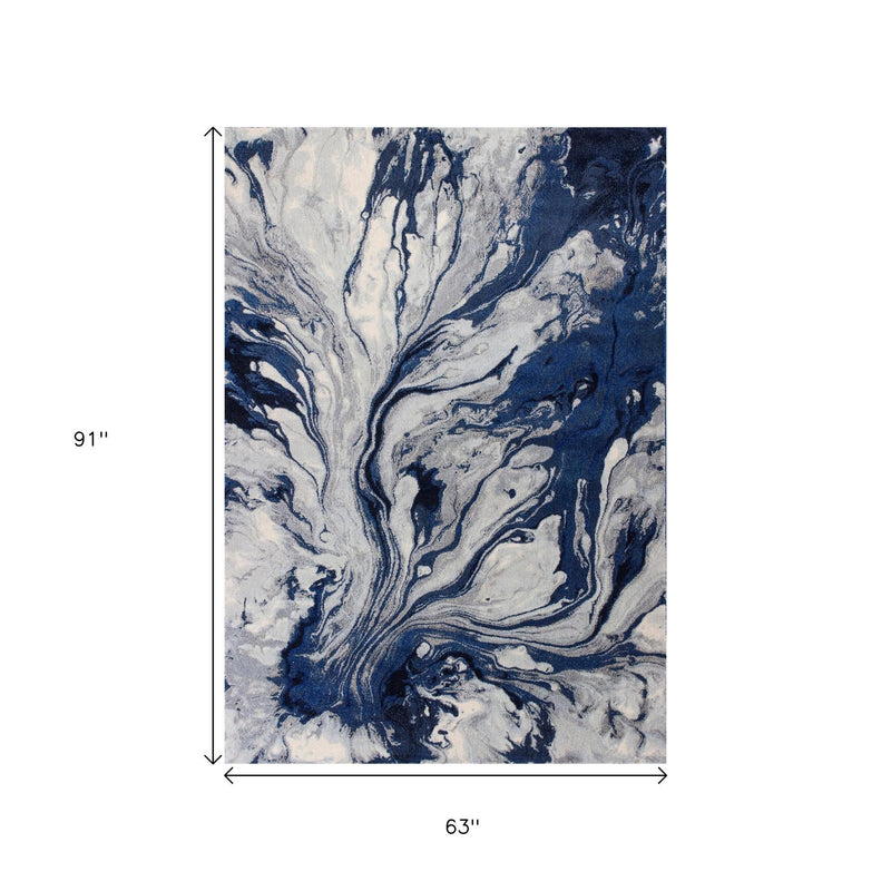 5' X 8' Blue Gray And Ivory Abstract Area Rug - Home Decor