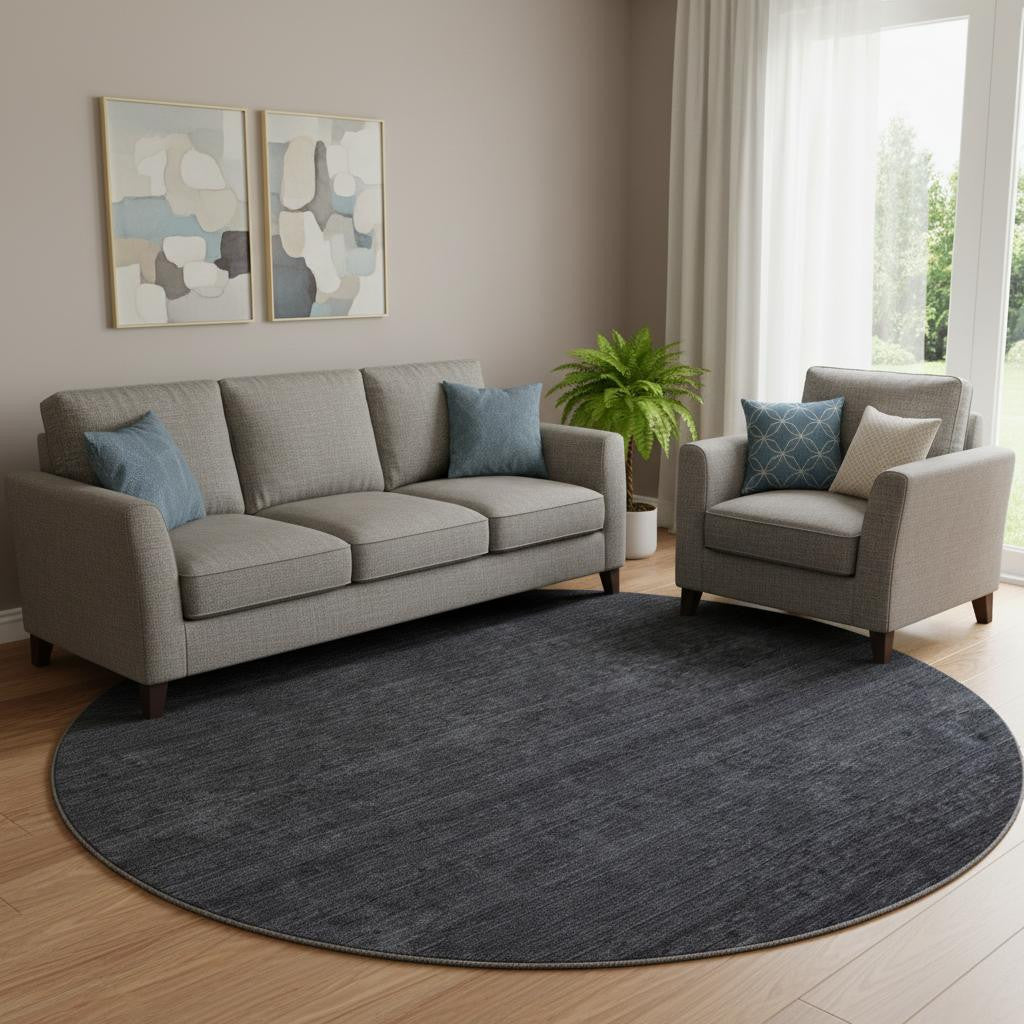 8' Navy Blue And Charcoal Ombre Washable Round Rug With UV Protection - Home & Garden