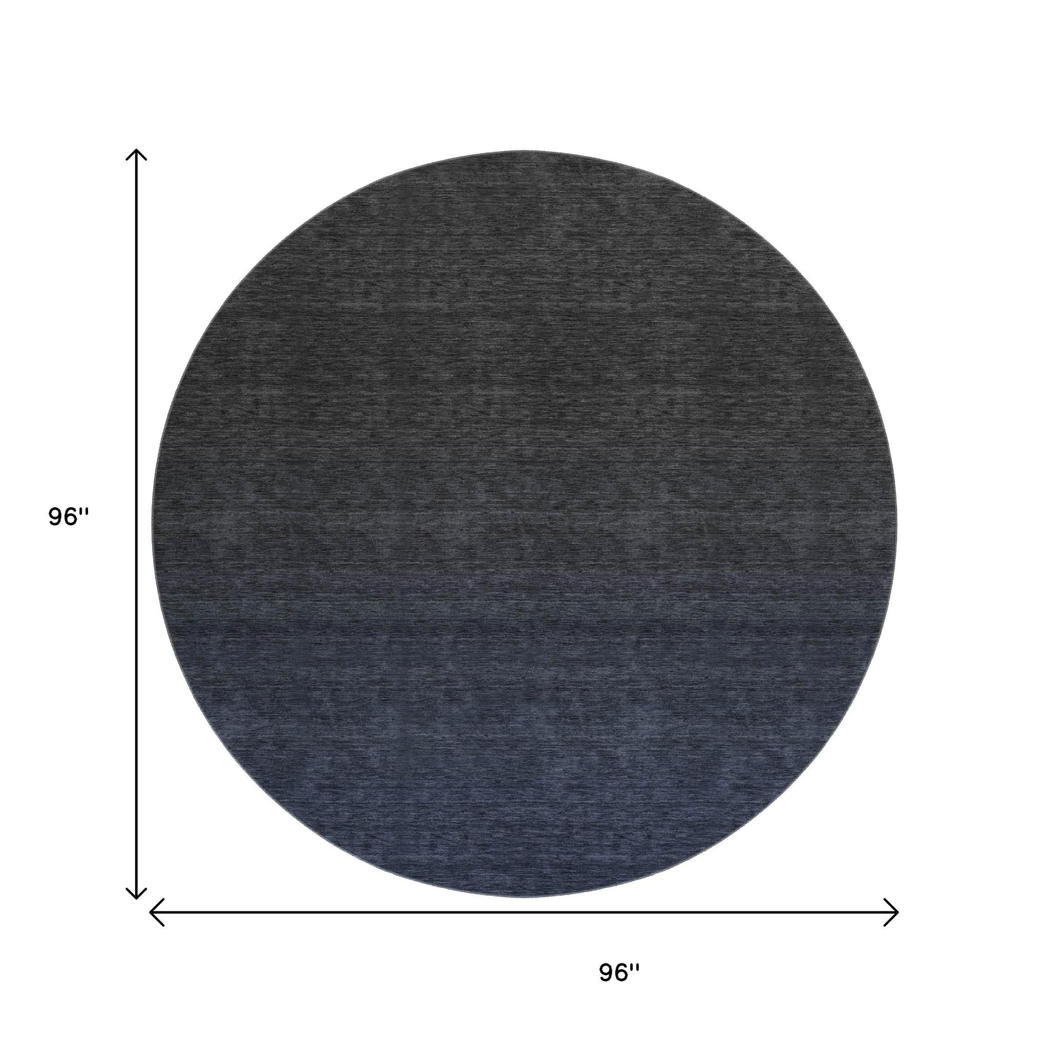 8' Navy Blue And Charcoal Ombre Washable Round Rug With UV Protection - Home & Garden