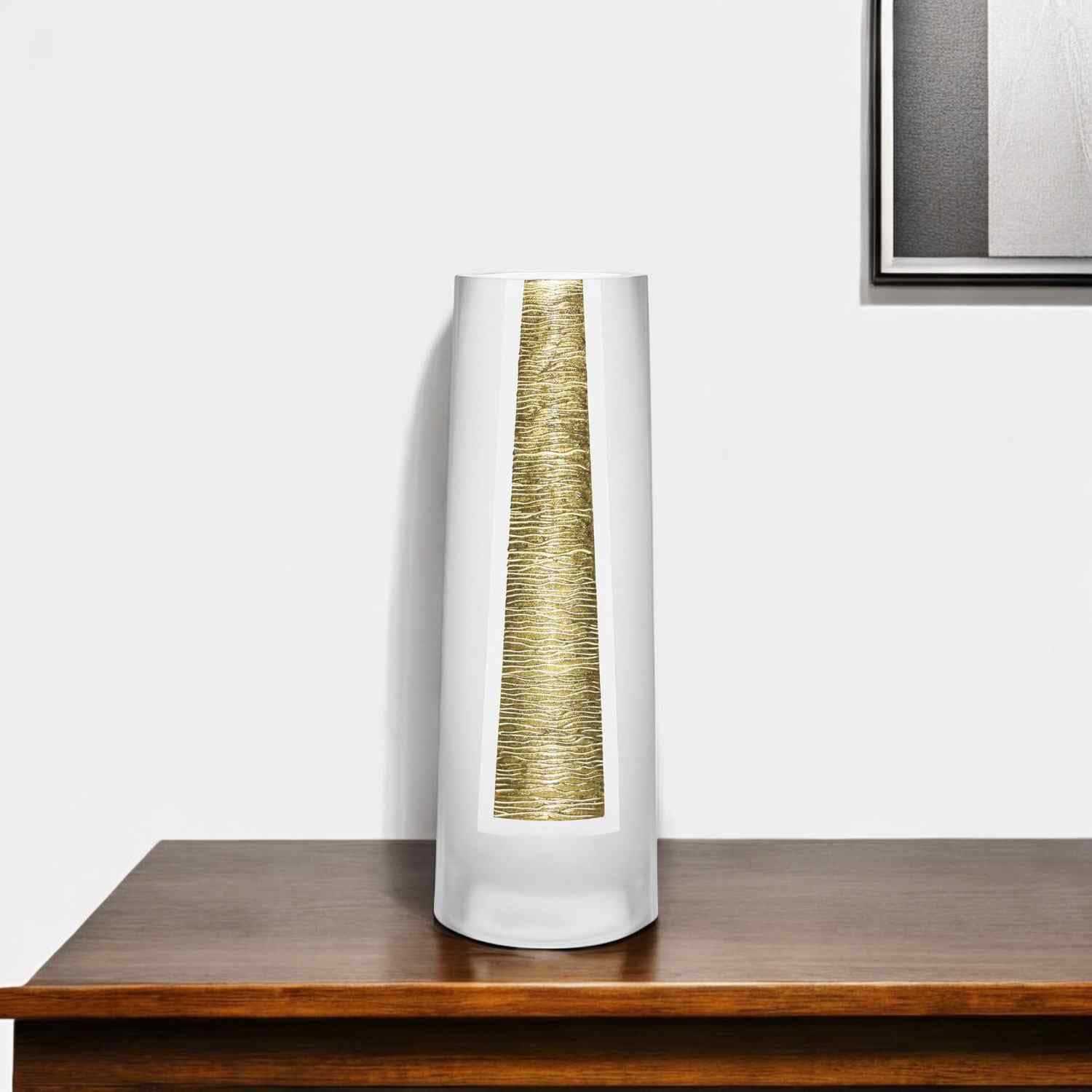 11" Clear And Gold Cylinder Lead Free Crystal Table Vase - Home & Garden
