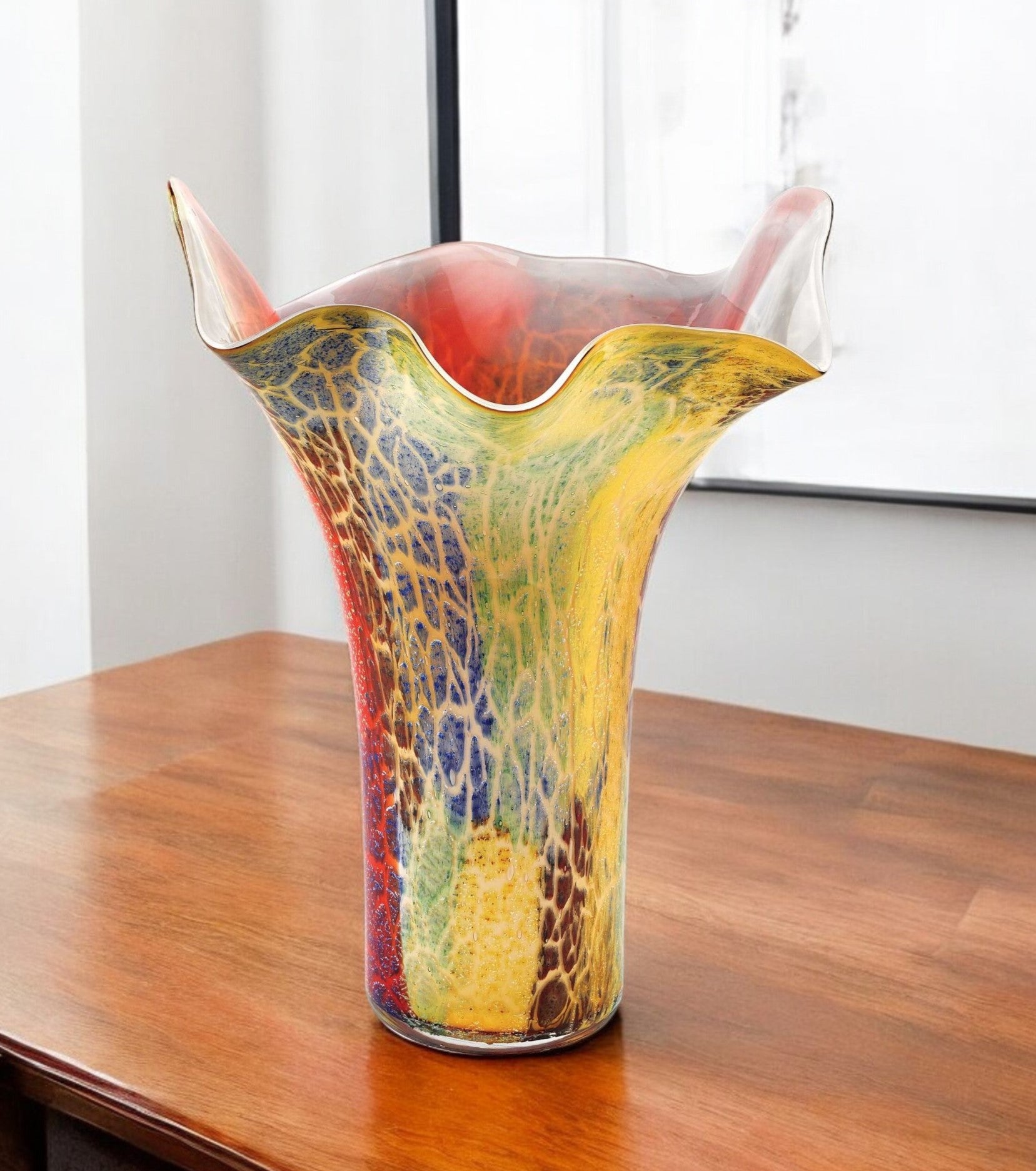 17" Red and Yellow Glass Abstract Novelty Table Vase - Home & Garden