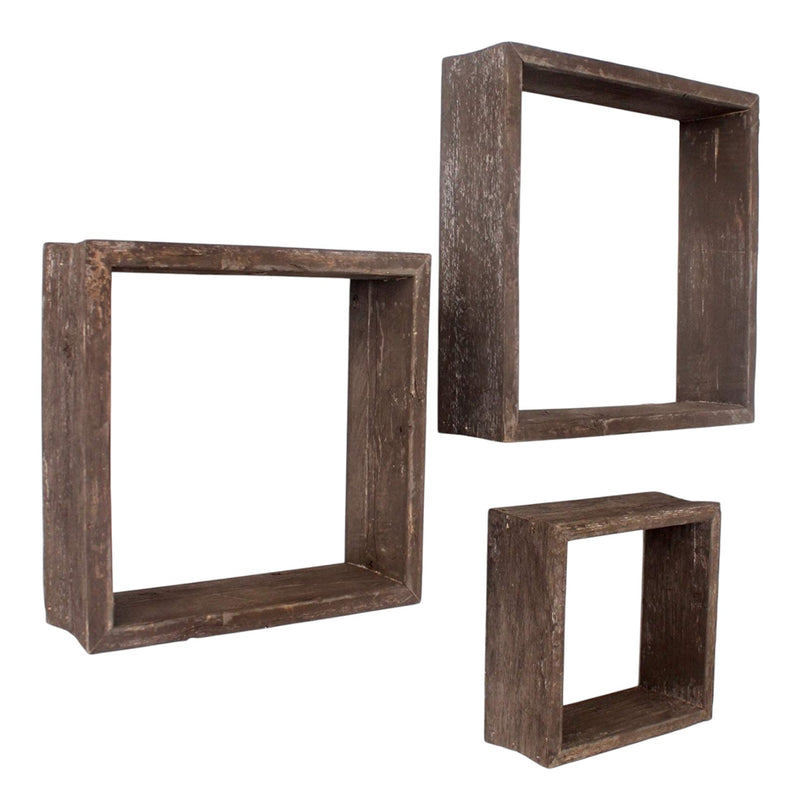 Set of Three Espresso Wood Square Hanging Dimensional Sculpture - Home Decor