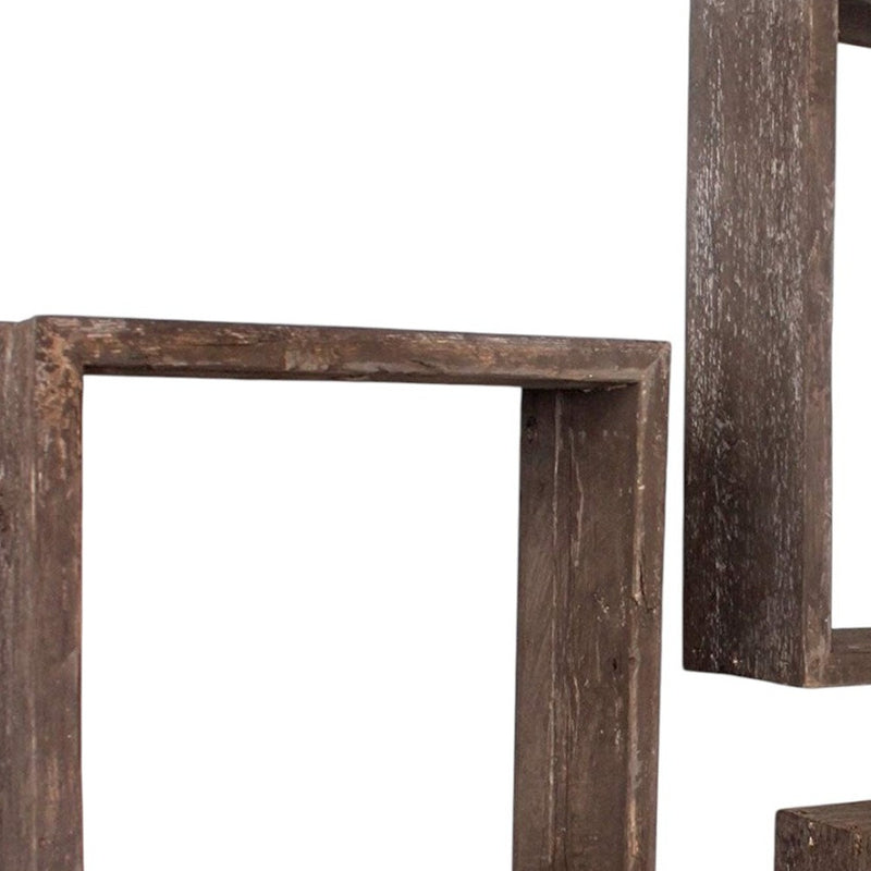Set of Three Espresso Wood Square Hanging Dimensional Sculpture - Home Decor