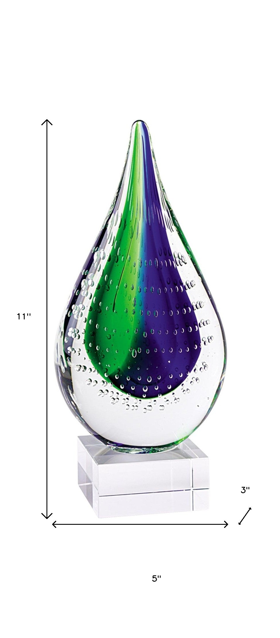 11" Clear Blue and Green Murano Glass Modern Abstract Tabletop Sculpture - Home & Garden