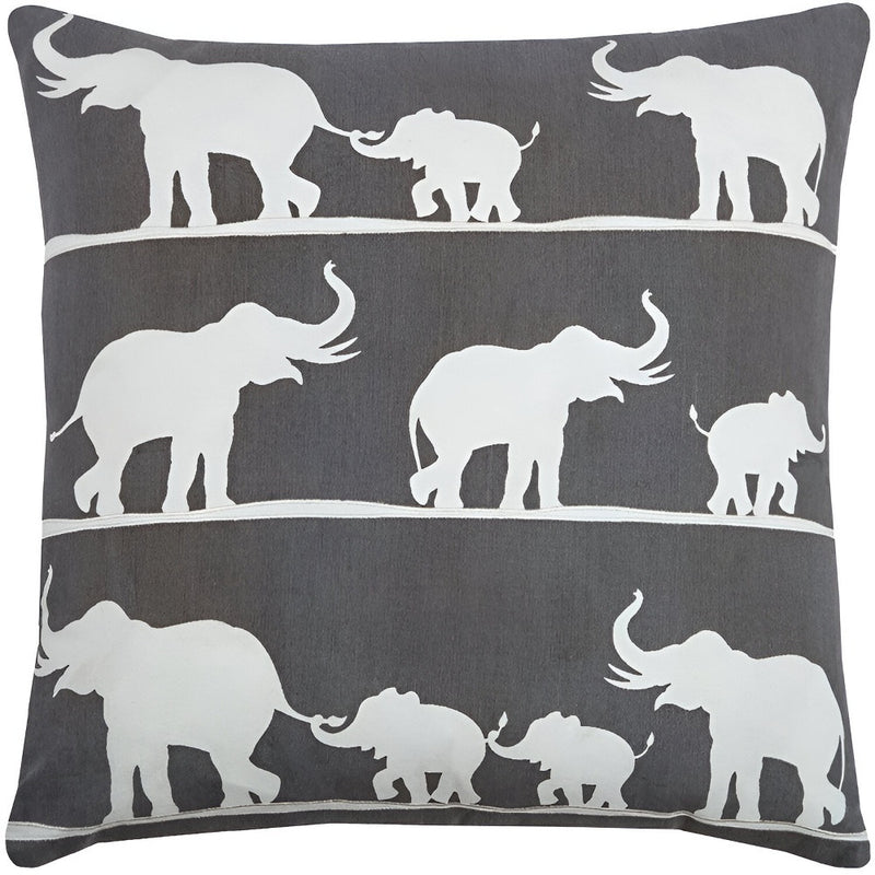 20" Gray and White Elephant Cotton Throw Pillow - Home Decor