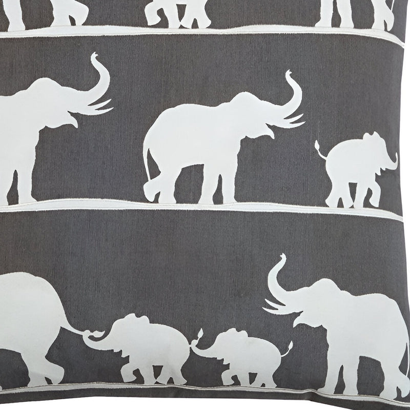 20" Gray and White Elephant Cotton Throw Pillow - Home Decor