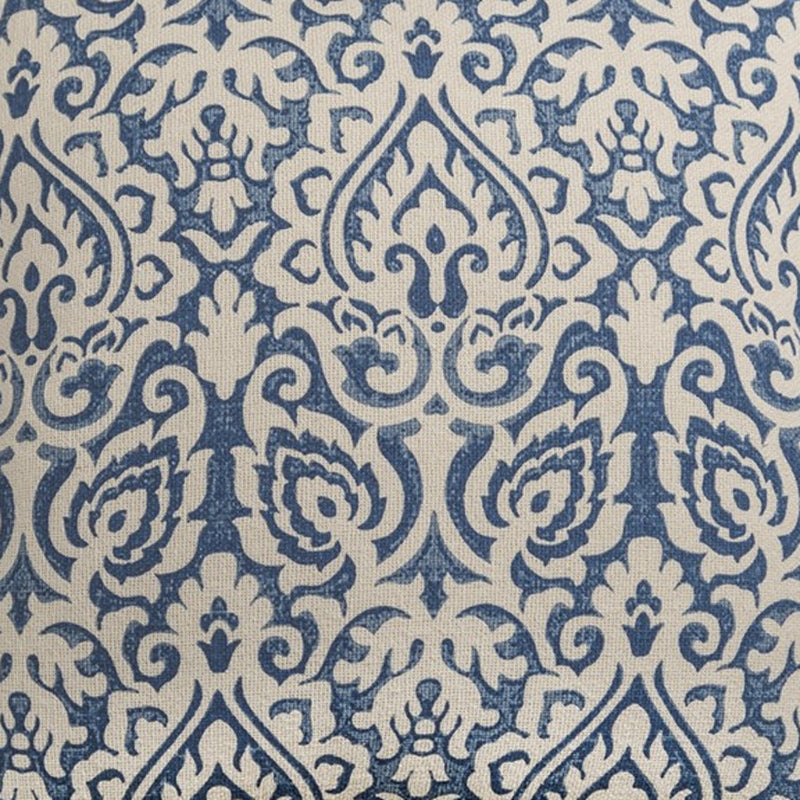 22" Blue And Natural Damask Cotton Throw Pillow - Home Decor