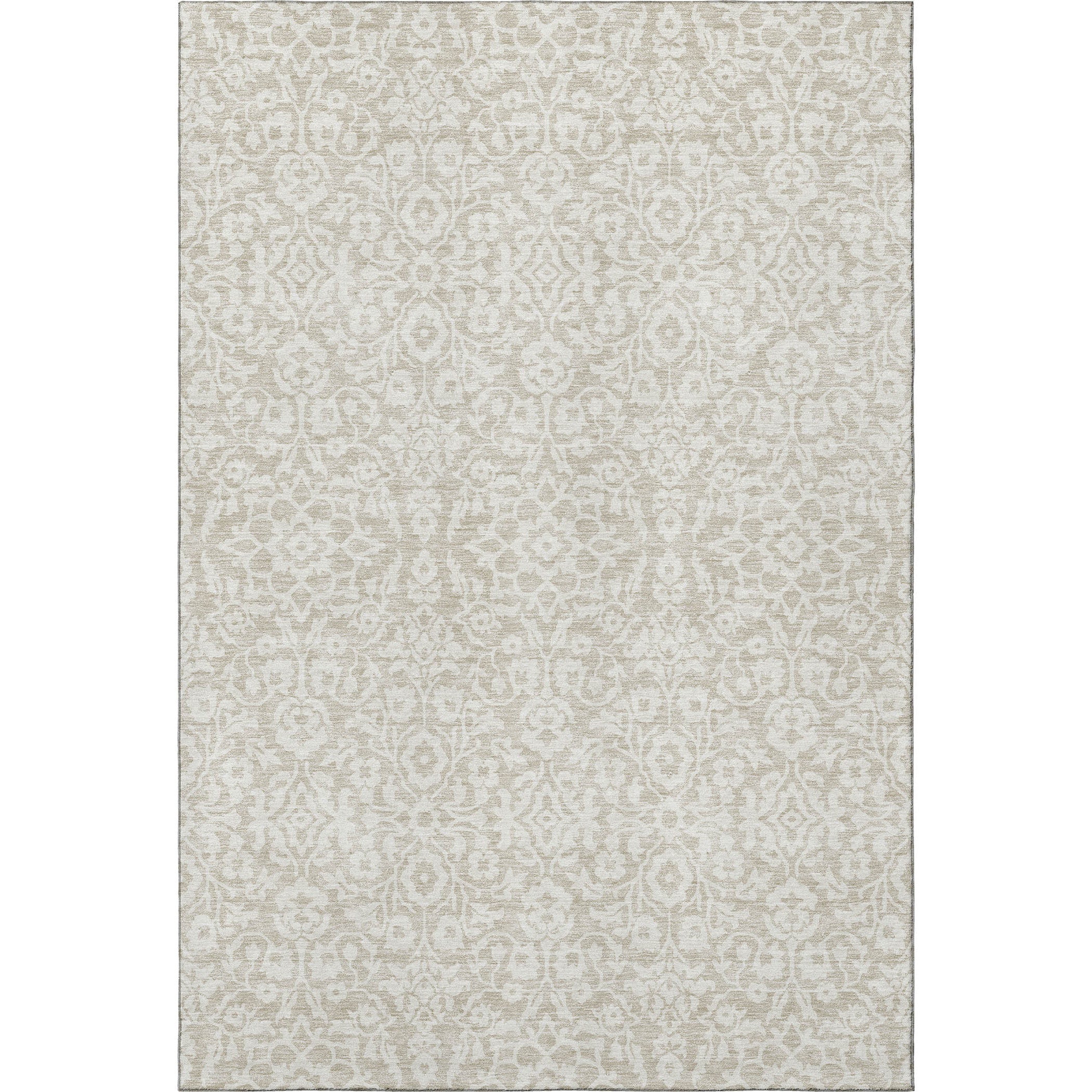 10' X 14' Beige And Ivory Damask Washable Area Rug With UV Protection - Home & Garden