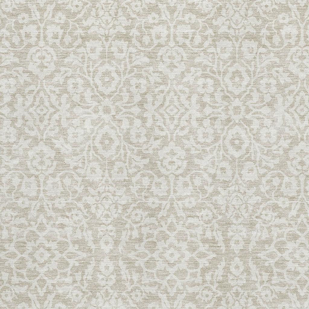 10' X 14' Beige And Ivory Damask Washable Area Rug With UV Protection - Home & Garden